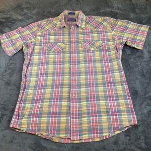 Pendleton Western Wear Madras Plaid‎ Short Sleeve Button Up Shirt Mens Medium